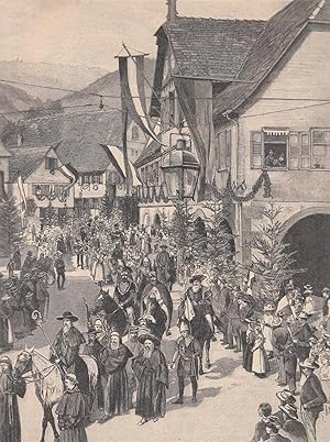 Bild des Verkufers fr Der Festzug bei der Jubelfeier in Alpirsbach. Schne Innenstadtansicht mit dem Festzug. zum Verkauf von Antiquariat Hild