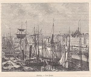 Bild des Verkufers fr Der Hafen in Stettin. Schne Ansicht von einer kleinen Anhhe aus. zum Verkauf von Antiquariat Hild