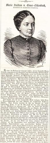 Bild des Verkufers fr Brustbild mit biographischem Text und einer Erzhlung "Der Muff" von Marie Ebner-Eschenbach auf zwei Seiten. zum Verkauf von Antiquariat Hild