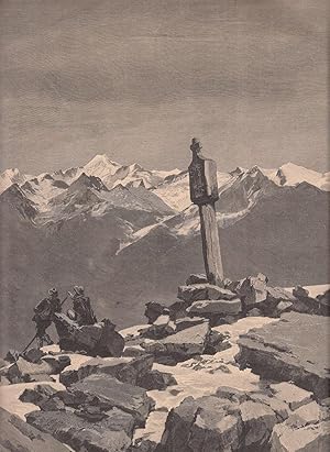 Bild des Verkufers fr Das Wildstckeljoch mit Blick auf die Venter Wildspitze. Schnes Bergpanorama mit Bergsteigern im Vordergrund. zum Verkauf von Antiquariat Hild