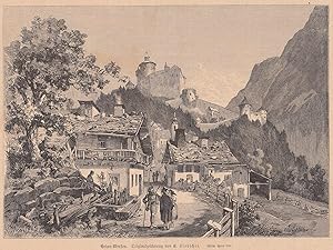 Imagen del vendedor de Burg Hohenwerfen. Sehr schne Ansicht von der Dorfstrae in Werfen aus mit Blick zur Kirche. a la venta por Antiquariat Hild