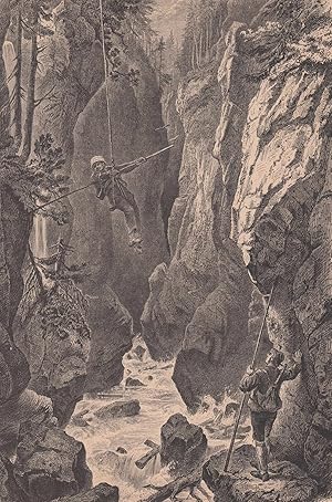 Bild des Verkufers fr Partnachklamm: Ansicht mit angeseiltem Bergsteiger. zum Verkauf von Antiquariat Hild