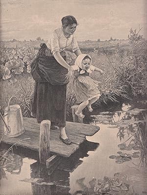 Bild des Verkufers fr Bergen, C. v.: In tausend ngsten. Mutter steht auf einem Steg und h lt ihre Tochter ber das Wasser. zum Verkauf von Antiquariat Hild