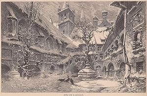 Bild des Verkufers fr Das Kloster Gss. Der Klosterhof (Brunnhfl) mit dem Brunnen. Ansicht im Winter. zum Verkauf von Antiquariat Hild