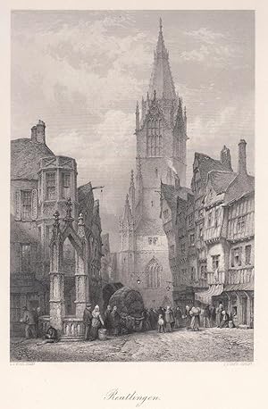 Bild des Verkufers fr Schne Ansicht mit dem gotischem Brunnen und der Marienkirche. zum Verkauf von Antiquariat Hild