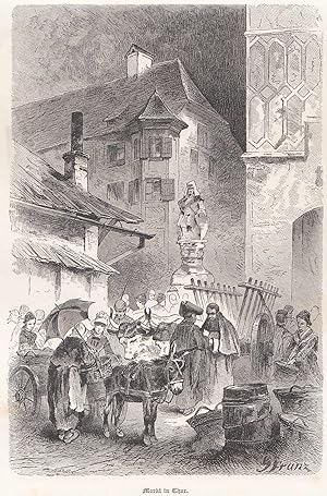 Imagen del vendedor de Der Markt in Chur. Ansicht mit figrlicher Staffage. a la venta por Antiquariat Hild