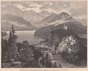 Seller image for Hohenschwangau und Neuschwanstein von der "Jugend" aus gesehen. Sehr schne Ansicht. for sale by Antiquariat Hild