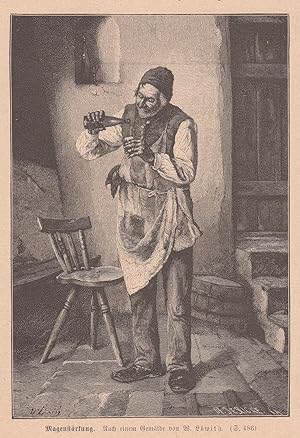 Bild des Verkäufers für Löwith, W.: Magenstärkung. Alter Mann gießt sich ein Schnäpschen ein. zum Verkauf von Antiquariat Hild