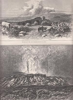 Der Ätna-Ausbruch 1886. 4 Abbildungen mit einem Artikel zum Thema auf zwei Blatt. Zeigt: 1. Der Ä...