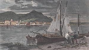 Bild des Verkufers fr Gesamtansicht vom jenseitigen Ufer, auf dem Rhein Segelschiffe. zum Verkauf von Antiquariat Hild