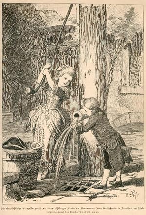 Bild des Verkufers fr Die vierzehnjhrige Prinzessin mit ihrem elfjhrigen Bruder am Brunnen der Frau Rath Goethe in Frankfurt am Main, zum Verkauf von Antiquariat Hild