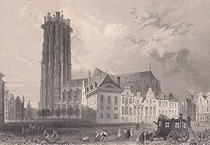 Image du vendeur pour Die St. Rombouts Kathedrale (Sint-Rombouts-Kathedraal). Ansicht mit einer Kutsche im Vordergrund. mis en vente par Antiquariat Hild