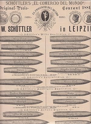 Werbung für Zigarren der Fa. H.W. Schöttler in Leipzig. Abbildung von 20 verschiedene Zigarren mi...