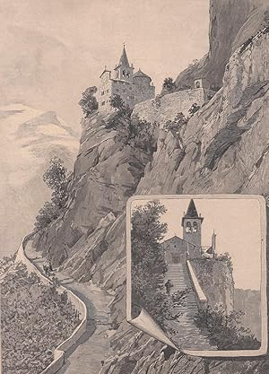 Seller image for Die Felsenkirche madonna della corona bei Mori in Sdtirol. 2 Abbildungen auf einem Blatt. for sale by Antiquariat Hild