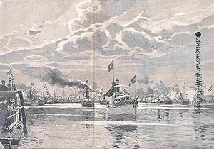 Bild des Verkufers fr Ansicht der Parade der Rheinflotte im Hafen von Ruhrort vor der Kaiserin Auguste Viktroria und dem Prinzen Heinrich. zum Verkauf von Antiquariat Hild