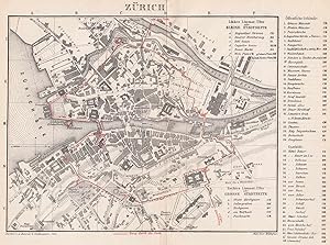 Stadtplan von Zürich, rechts Legende.