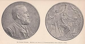 Bild des Verkufers fr Ansicht der Virchow-Medaille, eine Ehrengabe zu seinem 70. Geburtstag. Modelliert von Anton Scharff. 2 Abbildungen auf einem Blatt. zum Verkauf von Antiquariat Hild