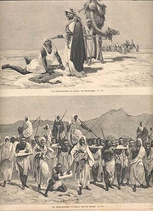 Der Sklaventransport im Sudan. 2 Abbildungen auf einem Blatt. Zeigt: 1. Der Gnadenschuß (Sklavenh...