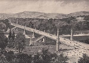 Bild des Verkufers fr Die neue Cannsttter Brcke und Blick auf Stuttgart. Sehr schne Ansicht von einer Anhhe aus. zum Verkauf von Antiquariat Hild