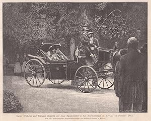 Imagen del vendedor de Kaiser Wilhelm und Kaiserin Augusta auf einer Spazierfahrt in den Rheinanlagen zu Koblenz im Sommer 1885. Ansicht der offenen Kutsche mit dem Kaiserpaar. a la venta por Antiquariat Hild