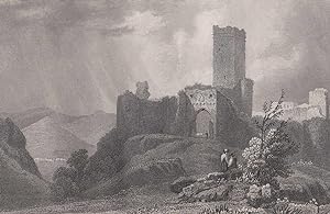 Bild des Verkufers fr Burg Lahneck. uere Ansicht mit figrlicher Staffage. zum Verkauf von Antiquariat Hild