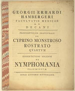 Seller image for Propempticon inaugurale de cyprino monstroso rostrato quartum. Dissertationi solenni de nymphomania praemissum. for sale by Antiq. F.-D. Shn - Medicusbooks.Com