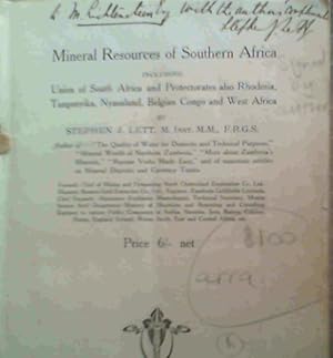 Mineral Resources of Southern Africa including Union of South Africa and Protectorates also Rhode...