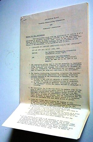 Arbitration Report Canadian Broadcasting Corporation and Producers' Association (Grève de 1959 à ...