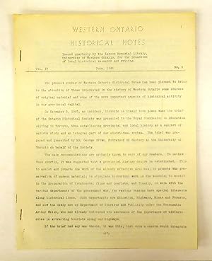 Bild des Verkufers fr Western Ontario Historical Notes June 1946 zum Verkauf von Attic Books (ABAC, ILAB)