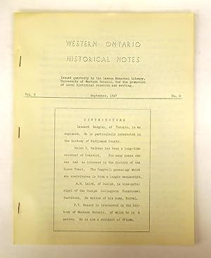 Bild des Verkufers fr Western Ontario Historical Notes September 1947 zum Verkauf von Attic Books (ABAC, ILAB)