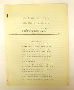 Bild des Verkufers fr Western Ontario Historical Notes September 1949 zum Verkauf von Attic Books (ABAC, ILAB)