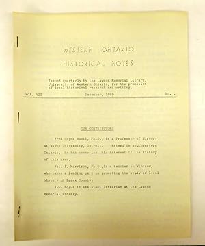 Bild des Verkufers fr Western Ontario Historical Notes December 1949 zum Verkauf von Attic Books (ABAC, ILAB)