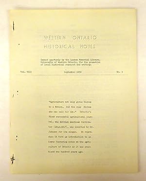 Bild des Verkufers fr Western Ontario Historical Notes September 1950 zum Verkauf von Attic Books (ABAC, ILAB)