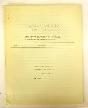 Bild des Verkufers fr Western Ontario Historical Notes March 1951 zum Verkauf von Attic Books (ABAC, ILAB)
