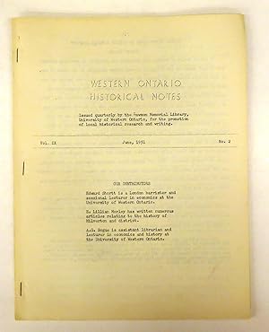 Bild des Verkufers fr Western Ontario Historical Notes June 1951 zum Verkauf von Attic Books (ABAC, ILAB)