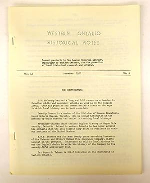 Bild des Verkufers fr Western Ontario Historical Notes December 1951 zum Verkauf von Attic Books (ABAC, ILAB)