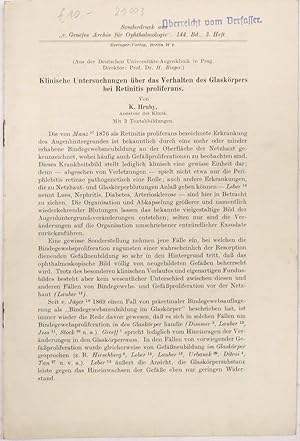Immagine del venditore per Klinische Untersuchungen �ber das Verhalten des Glask�rpers bei Retinitis proliferans. Sonderabdruck aus: v. Graefes Archiv f�r Ophthalmologie. 144. Bd., 3. Heft. venduto da Antiquariat MEINDL & SULZMANN OG