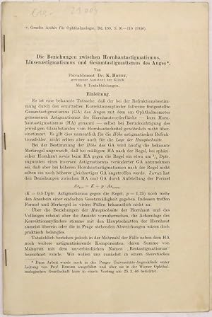 Immagine del venditore per Die Beziehungen zwischen Hornhautastigmatismus, Linsenastigmatismus und Gesamtastigmatismus des Auges. Sonderabdruck aus: v. Graefes Archiv f�r Ophthalmologie. 150. Band. venduto da Antiquariat MEINDL & SULZMANN OG