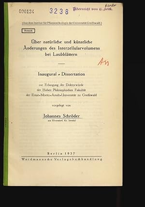 Bild des Verkufers fr ber natrliche und knstliche nderungen des Interzellularvolumens bei Laubblttern. Inaugural Dissertation zur Erlangung der Doktorwrde der Hohen Philosophischen Fakultt der ErnsuMoritz-Arndt-Universitt zu Greifswald. zum Verkauf von Antiquariat Bookfarm