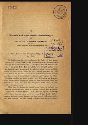 Bild des Verkufers fr III. Klinische und experimentelle Beobachtungen. zum Verkauf von Antiquariat Bookfarm
