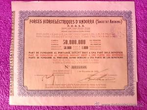 ACCIO FORCES HIDROELECTRIQUES D'ANDORRA 1930