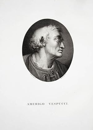 Bild des Verkufers fr Kupferstich-Portrt von Bisi nach Longhi. Amerigo Vespucci. zum Verkauf von Antiquariat Thomas Rezek