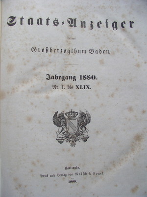 Staats-Anzeiger für das Großherzogthum Baden 1873 Nr. I.bis LVII. Staatsanzeiger