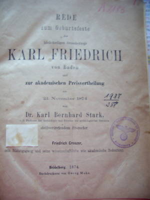 Bild des Verkufers fr Rede zum Geburtsfeste Karl Friedrich von Baden 1874 zum Verkauf von Versandantiquariat Harald Quicker