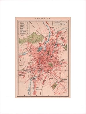 Chemnitz. Stadtplan im Maßstab 1:34.000. Farblithographie.