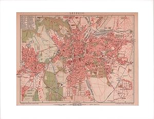 Leipzig. Stadtplan im Maßstab 1:24.000. Farbiger Holzstich.