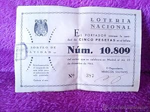 PARTICIPACION LOTERIA NACIONAL ORIGINAL, SORTEO DE NAVIDAD 1944 15X10 10U