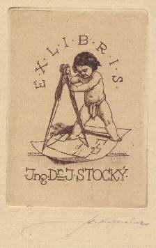 Exlibris für Ing.Dr.J.Stocky. Original-Radierung von St.Kulhánek, mit Bleistift signiert.