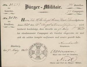des Hamburger Bürger-Militair`s. 2. Bataillon, 7. Compagnie. Für Johann Wilhelm August Hermann Th...