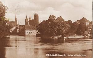 Imagen del vendedor de Blick von der Universittsbrcke. Ansichtskarte in Photodruck. Abgestempelt Breslau 21.08.1926. a la venta por Antiquariat Heinz Tessin